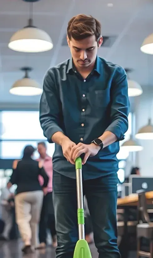 Profesional de limpieza con material certificado